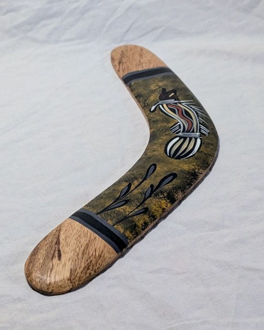 12in Hand-Painted Australian Aboriginal Boomerang - Fish Underwater Art